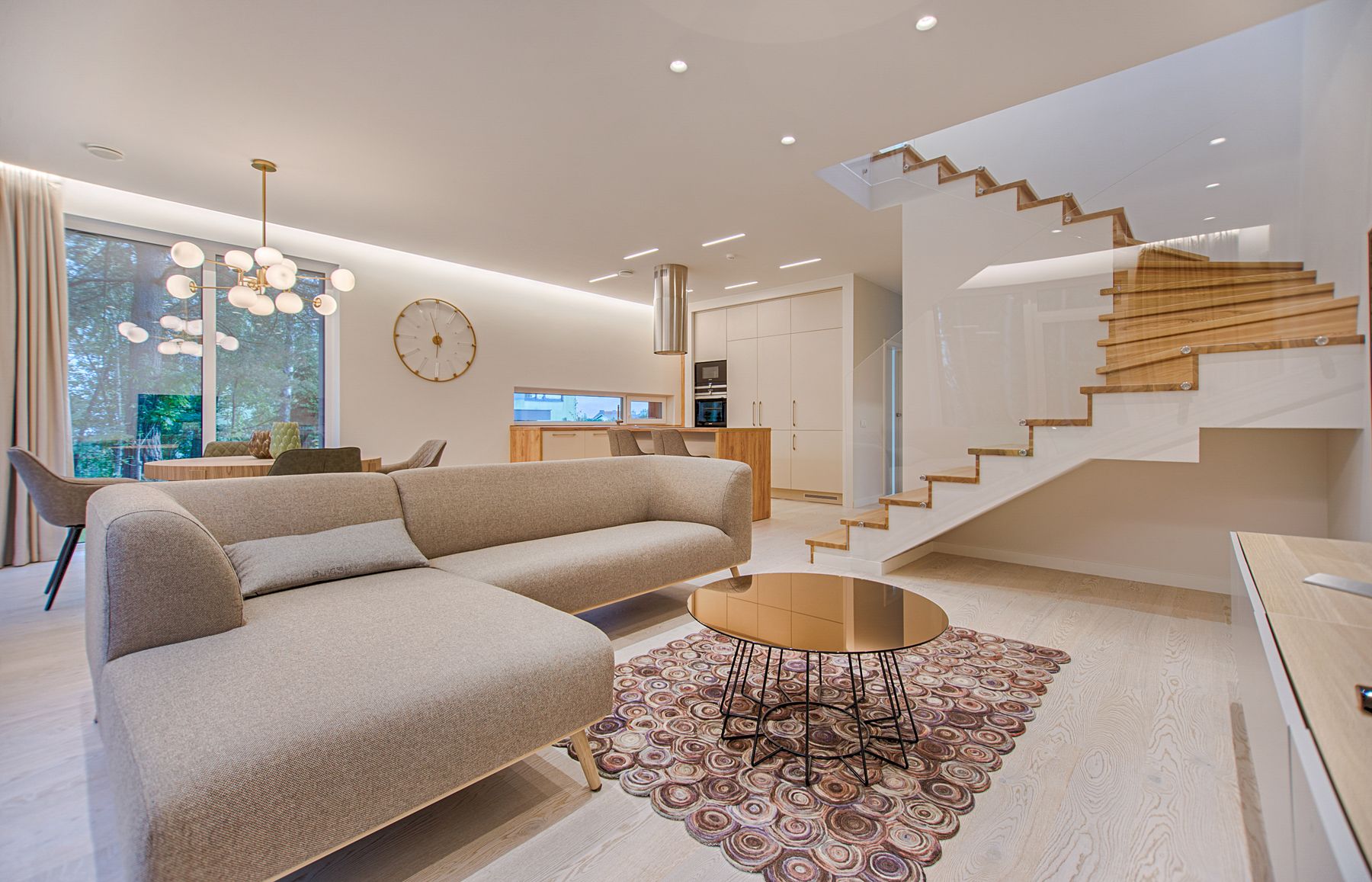 Completed contemporary home interior with high-quality decorative finishes