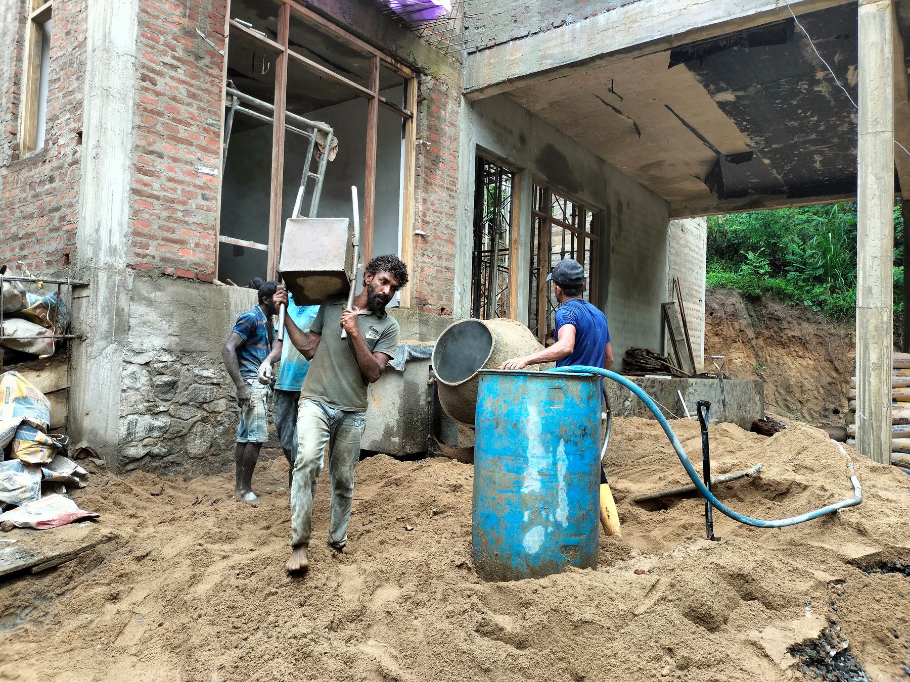 Residential construction project in progress with a professional building team on site